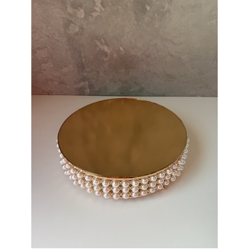 30cm Round Pearl Cake Stand -  Gold (seconds)