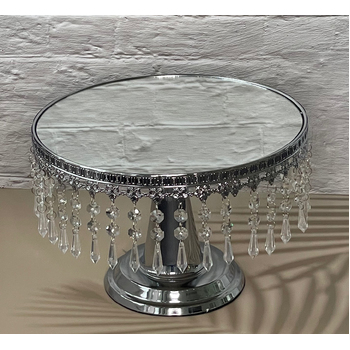30cm Crystal Mirror Cake Stand Pedastal -  Silver