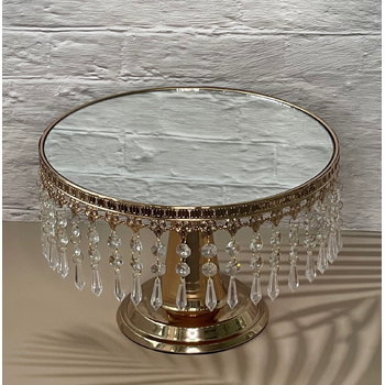30cm Crystal Mirror Cake Stand Pedastal -  Gold