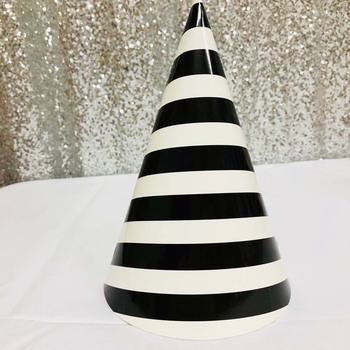 12pk - Large Paper Party Hat Black Stripe