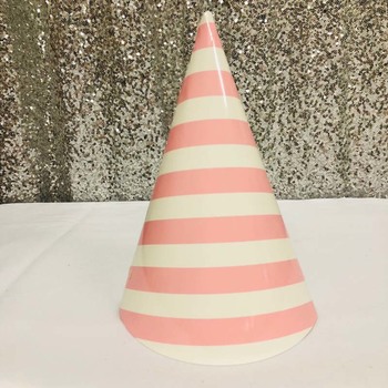 12pk - Large Paper Party Hat Pink Stripe