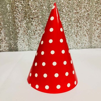12pk - Large Paper Party Hat Red Dot
