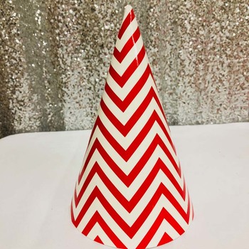 12pk - Large Paper Party Hat Red Zigzag