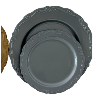 6pcs - 20cm Silver/Grey Scalloped Edge Plastic Side Plates