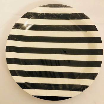 12pk - 23cm Party Plate Black Stripe