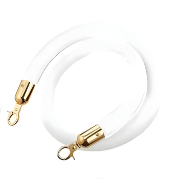 White with Gold Hook - Velvet Cord Rope for Bollards and Stanchions