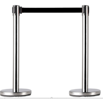 2pk Silver Heavy Duty Stanchions Black Re-tractor Cord