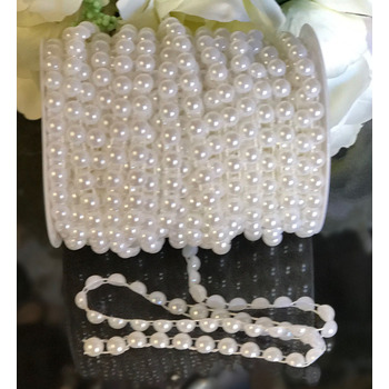 8mm White 1/2 Pearl String Beads - 25m Chain/Garland 