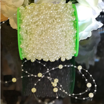 Beige 10m/roll 8mm Cotton Line Artificial Pearl Beads String Chain Garland Flowers Wedding Decoration DIY Craft Pearl String 