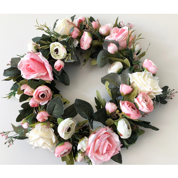 35cm High Quality Wreath -  Mauve Pink/Cream Roses
