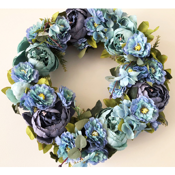 40cm High Quality Wreath -  Blue Tones Peonies/Hydrangea