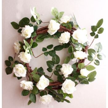 45cm High Quality Wreath - White Roses & Ivy