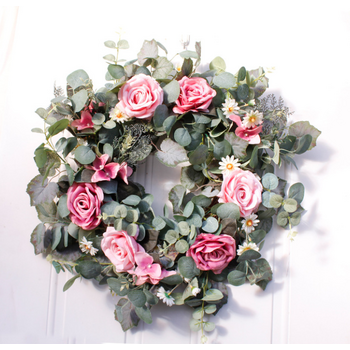 50cm Delux Rose & Native Eucalyptus Wreath - Pink/Mauve