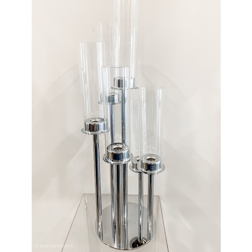 Large View Silver and Glass Wind light Candelabra Centerpiece - 6 Risers