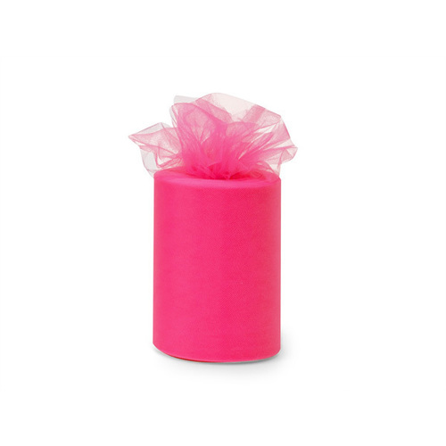 Large View 6inch x 100yd Quality Tulle Roll - Shock Pink
