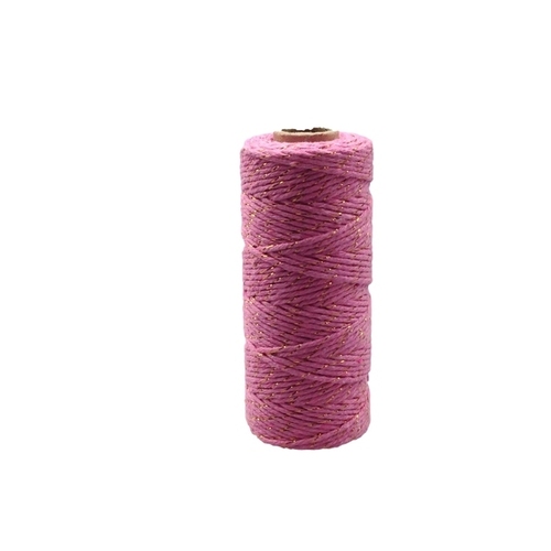 Large View 12ply Bakers Twine 100yd - Pink with Gold Metalic Thread
