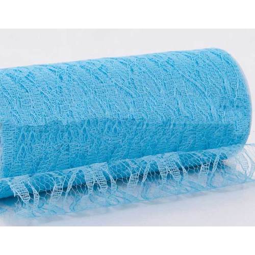Large View Blue 6inch x 11yd Lace Design Tulle Roll