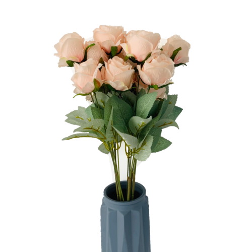 Large View 56cm - 15 Head Rose Flower Bush - Soft Pink