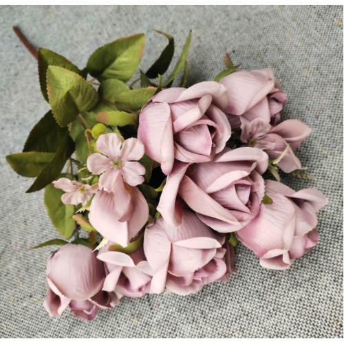 Large View 55cm - 11 Head Rose Bud Bush Mauve