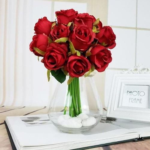 Large View Red - 12 Head Silk Rose Bouquet