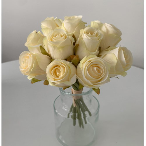 Large View Cream - 12 Head Silk Rose Bouquet
