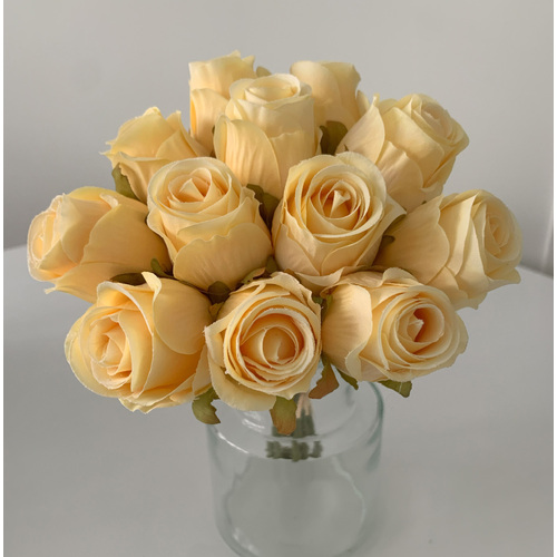 Large View Yellow (Dusty) - 12 Head Silk Rose Bouquet