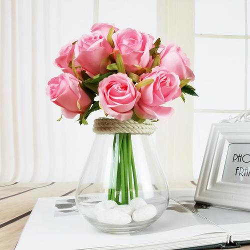 Large View Pink - 12 Head Silk Rose Bouquet
