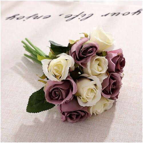 Large View Cream/Mauve - 12 Head Silk Rose Bouquet