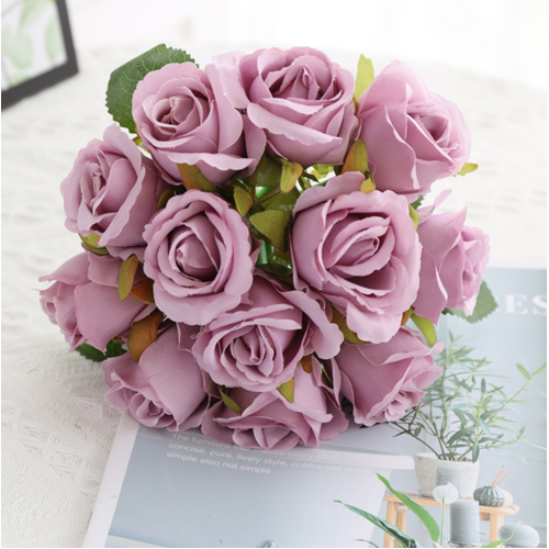 Large View Dusty Lavender - 12 Head Silk Rose Bouquet