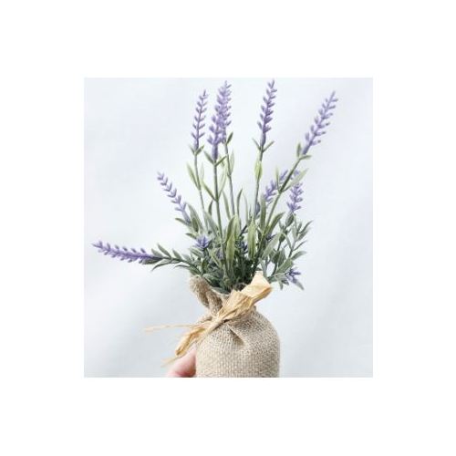 Large View Potted Lavender in Burlap Bag with Raffia Tie - Style 1