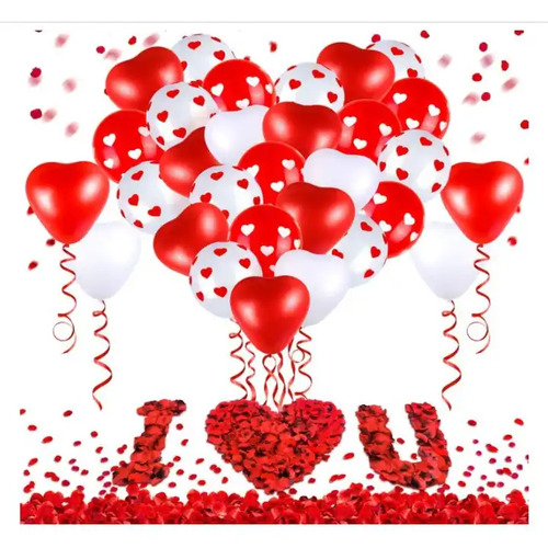 Large View Valentines Day Balloon Set 3 with rose petals