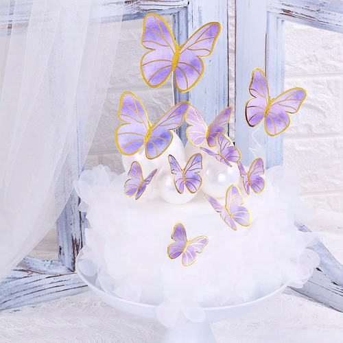Large View 10pcs Set of Purple Butterfly Decorations / Cake Topper