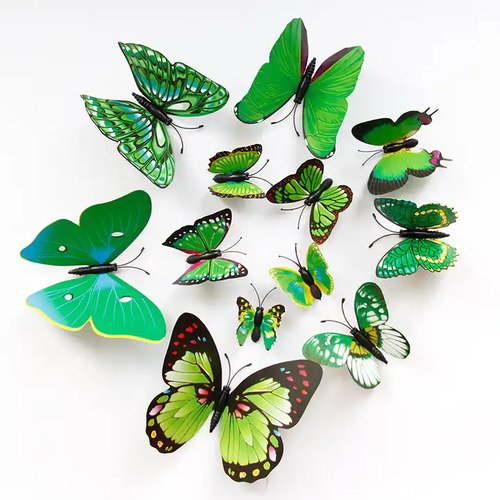 Large View 12pc - 3d Butterflies Green - Wall Stickers/Decorations 
