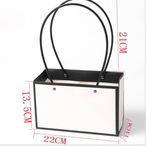 Large View White/Black Flower Carry Bag - Rectangle Large