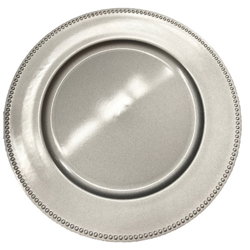 Large View 33cm Silver Charger Plate - Beaded Edge