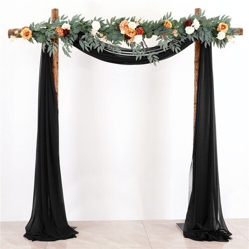 Large View Chiffon Backdrop Curtain Kit W/ Flowers - Black