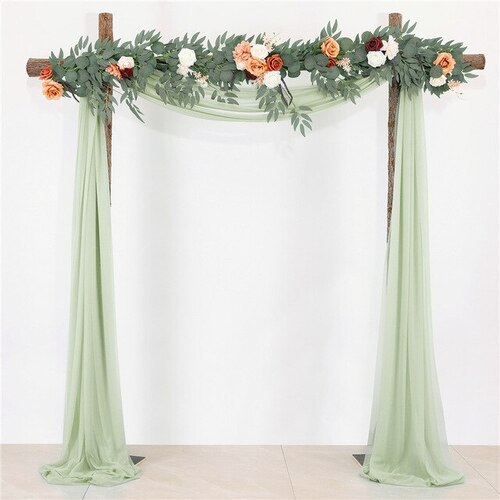 Large View Chiffon Backdrop Curtain Kit W/ Flowers - Willow