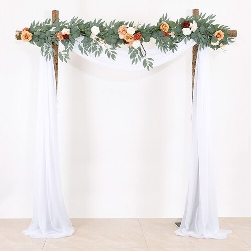 Large View Chiffon Backdrop Curtain Kit W/ Flowers - White