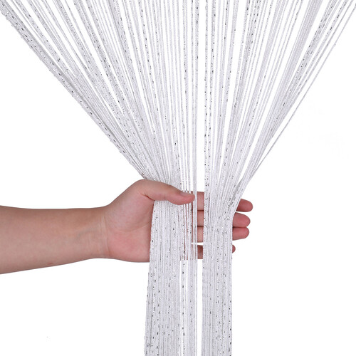 Large View String Backdrop Cutain 2m - White with silver threads