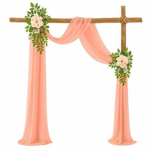 Large View Chiffon Backdrop Curtain Kit W/ Flower Set - Dusty Peach