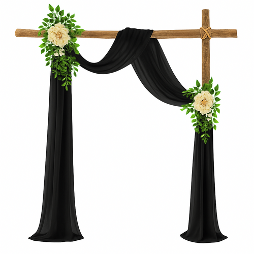 Large View Chiffon Backdrop Curtain Kit W/ Flower Set - Black