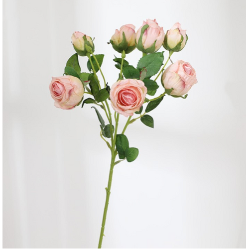 Large View 50cm - Pink Dried Look Rose Stem 7 Heads