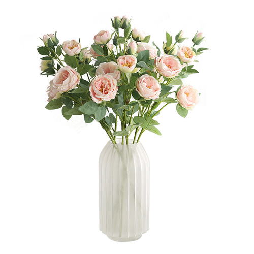 Large View 88cm - 4 Head Rose  Stem - Soft Pink