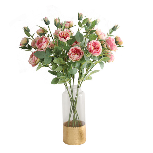 Large View 88cm - 4 Head Rose  Stem - Fushia 2 tone