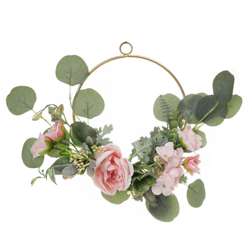 Large View Native Eucalyptus and Rose Round Floral Hoop