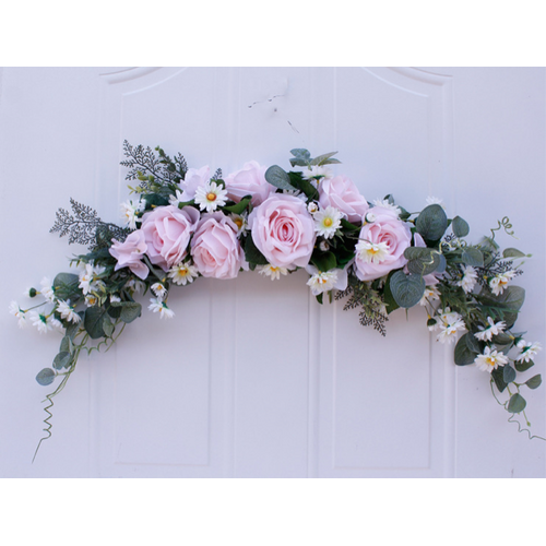 Large View 80cm Pink Floral Rose Arch Swag