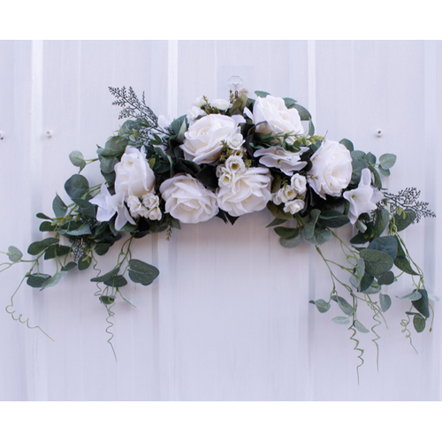 Large View 80cm White Floral Rose Arch Swag