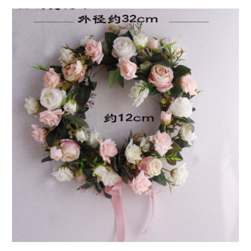 Large View 32cm High Quality Wreath -  Soft Pink & White Roses