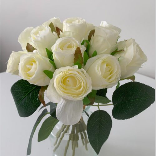 Large View 18 Head Silk Rose Bouquet - Cream