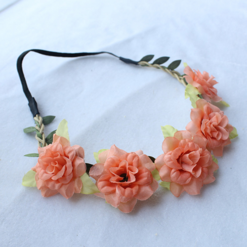 Large View Cottage Rose Flower Crown - Dusty Peach